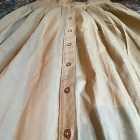 Patterns Vintage Teachers Button MIDI Full Pleated Skirt Beige Size 12 Modest - Picture 3 of 5